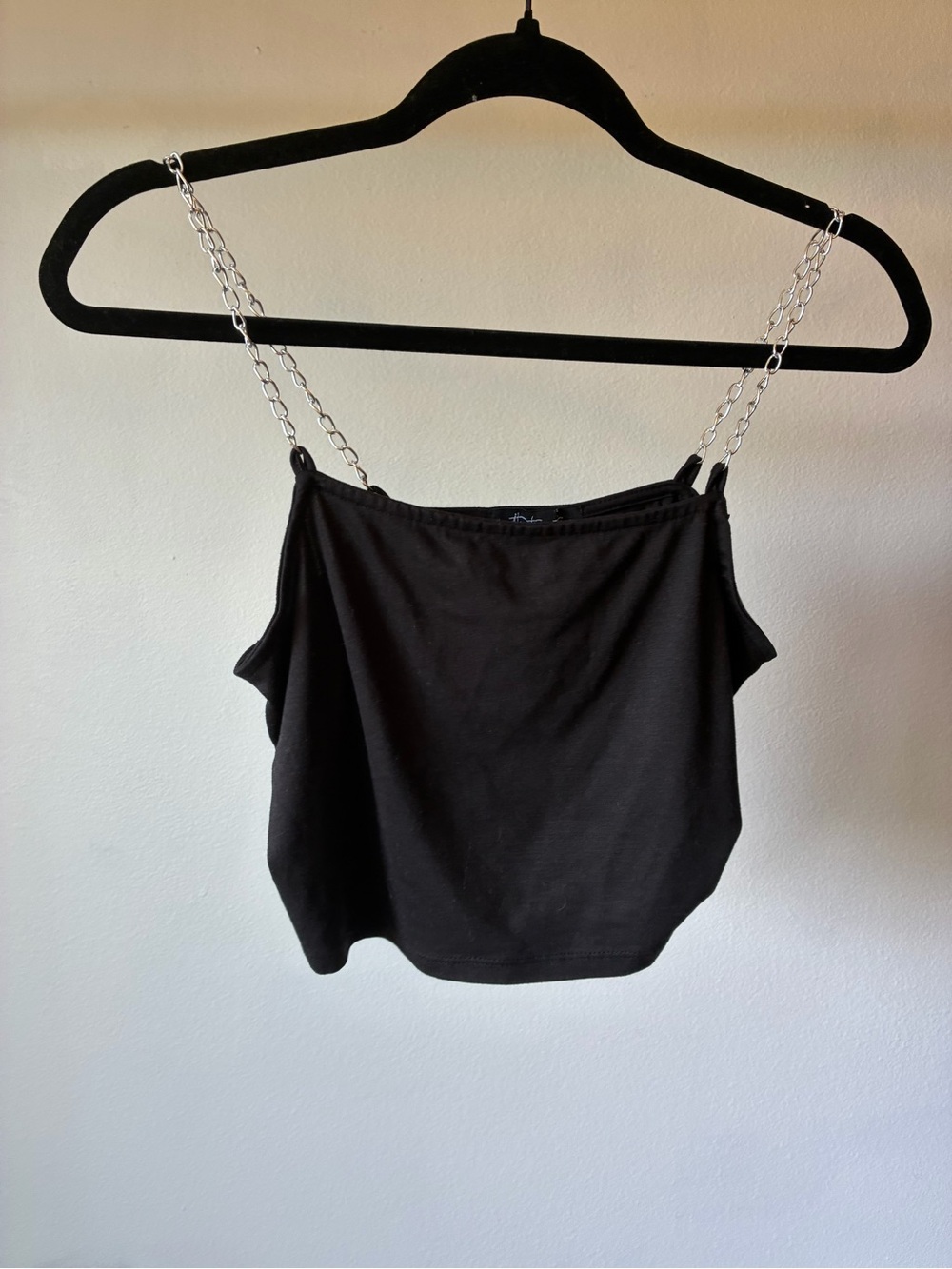 PrettyLittleThing Black Chain Strap Crop Top Size L